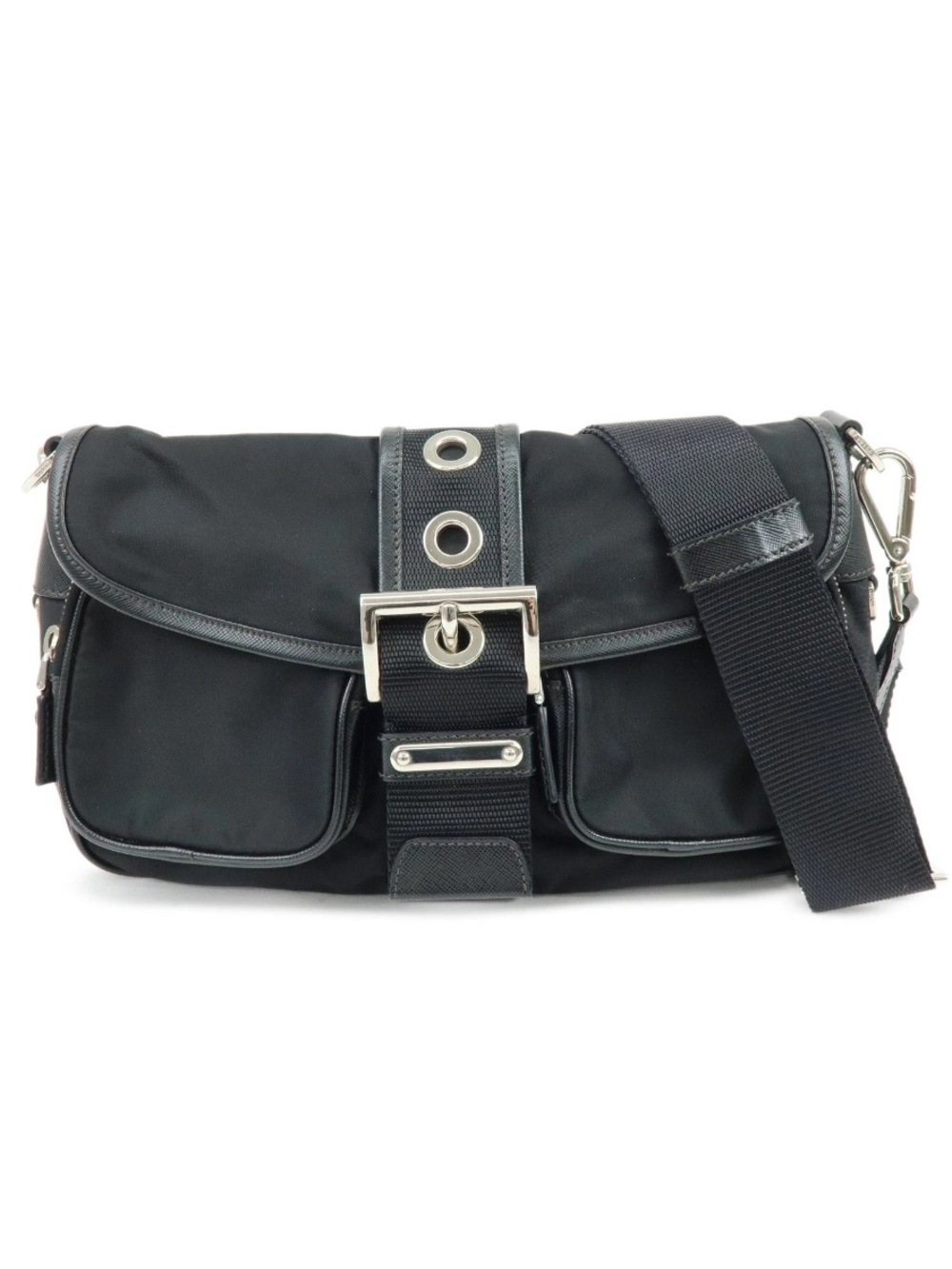 Prada Black Leather and Nylon shoulder Bag with Buckle Strap! Offers welcome - Picture 3 of 16